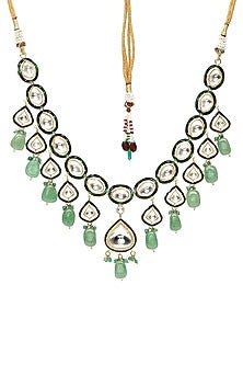 Gold Finish Kundan Polki & Stone Meenakari Necklace