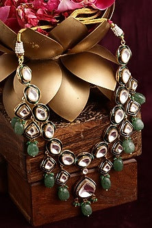 Gold Finish Kundan Polki & Stone Meenakari Necklace