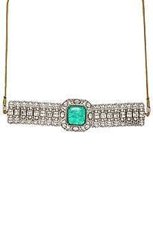 Gold Finish Emerald Stone & Moissanite Choker Necklace Set