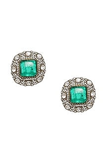Gold Finish Emerald Stone & Moissanite Choker Necklace Set