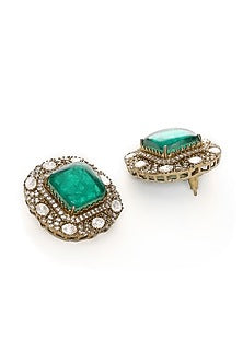 Gold Finish Emerald Stone & Moissanite Choker Necklace Set