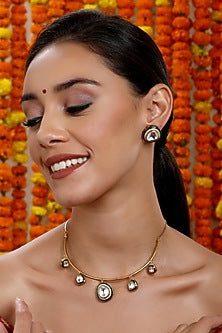 Gold Finish Kundan Polki Hasli Necklace Set