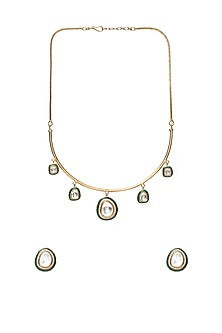 Gold Finish Kundan Polki Hasli Necklace Set