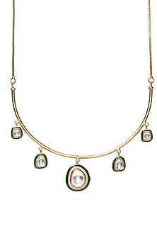 Gold Finish Kundan Polki Hasli Necklace Set