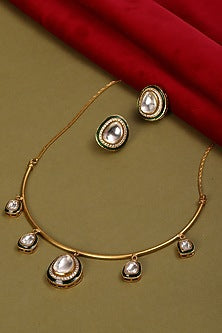 Gold Finish Kundan Polki Hasli Necklace Set
