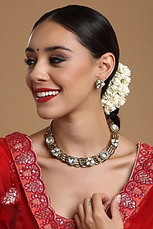 Gold Finish Kundan Polki & Moissanite Hasli Choker Necklace Set