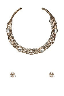 Gold Finish Kundan Polki & Moissanite Hasli Choker Necklace Set