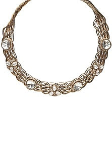 Gold Finish Kundan Polki & Moissanite Hasli Choker Necklace Set