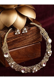 Gold Finish Kundan Polki & Moissanite Hasli Choker Necklace Set