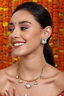 Gold Finish Kundan Polki Hasli Choker Necklace Set