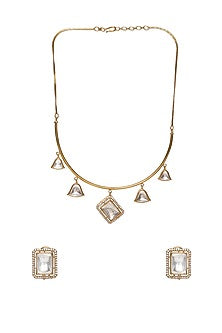 Gold Finish Kundan Polki Hasli Choker Necklace Set