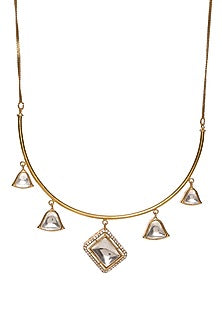 Gold Finish Kundan Polki Hasli Choker Necklace Set
