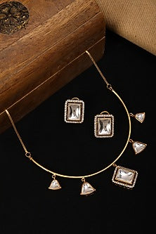 Gold Finish Kundan Polki Hasli Choker Necklace Set