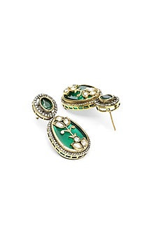 Gold Finish Kundan Polki & Pearl Long Layered Necklace Set