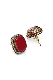 Gold Finish Maroon Stone & Pearl Necklace Set