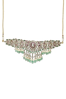 Gold Finish Kundan Polki & Emerald Choker Necklace Set