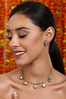 Gold Finish Kundan Polki Hasli Choker Necklace Set