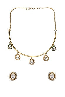 Gold Finish Kundan Polki Hasli Choker Necklace Set
