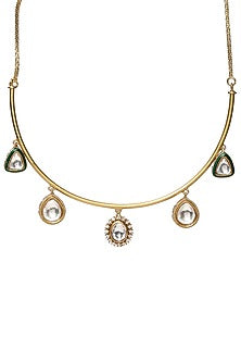Gold Finish Kundan Polki Hasli Choker Necklace Set
