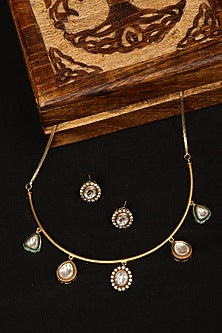 Gold Finish Kundan Polki Hasli Choker Necklace Set
