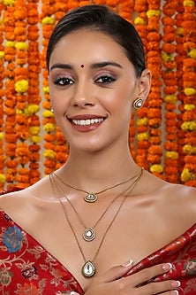 Gold Finish Kundan Polki Layered Necklace Set