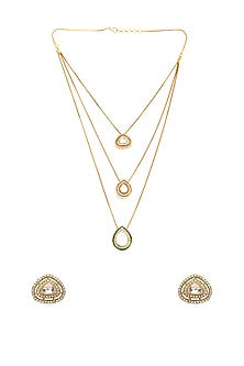 Gold Finish Kundan Polki Layered Necklace Set