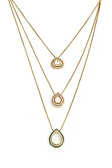 Gold Finish Kundan Polki Layered Necklace Set
