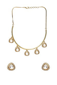 Gold Finish Kundan Polki & Moissanite Hasli Choker Necklace Set