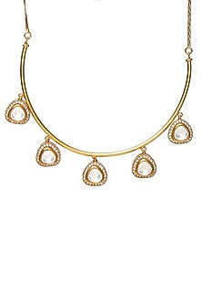 Gold Finish Kundan Polki & Moissanite Hasli Choker Necklace Set