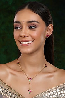 Gold Finish Pachi Kundan Polki Necklace Set