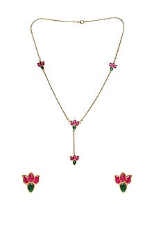 Gold Finish Pachi Kundan Polki Necklace Set