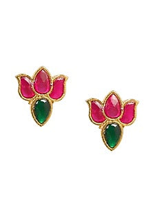 Gold Finish Pachi Kundan Polki Necklace Set