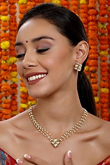 Gold Finish Kundan Polki & Pearl String Necklace Set
