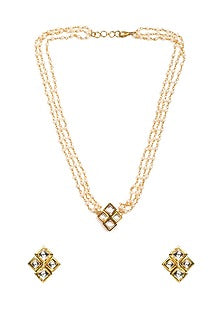 Gold Finish Kundan Polki & Pearl String Necklace Set