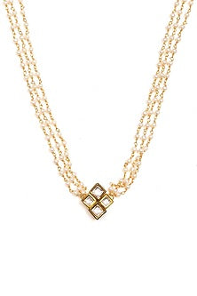Gold Finish Kundan Polki & Pearl String Necklace Set