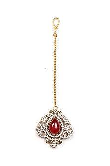Gold Finish Maroon Stone & Kundan Polki Choker Necklace Set