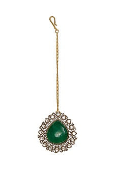Gold Finish Emerald Stone & Kundan Polki Choker Necklace Set