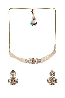Gold Finish Kundan Polki & Pearl Choker Necklace Set