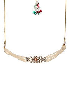 Gold Finish Kundan Polki & Pearl Choker Necklace Set