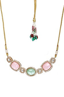 Gold Finish Multi-Colored Stone & Kundan Polki Choker Necklace Set
