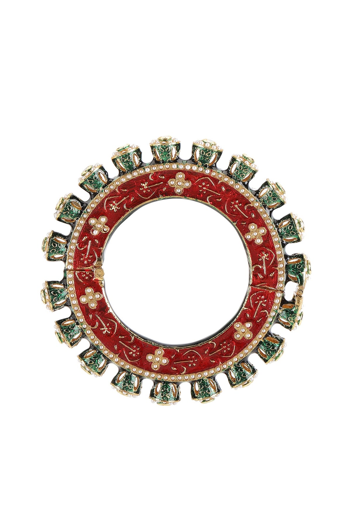 Gold Finish Multi-Colored Kundan Polki Bangles (Set Of 2)