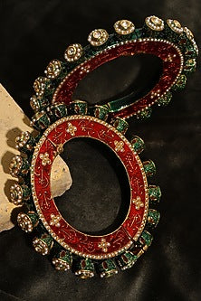 Gold Finish Multi-Colored Kundan Polki Bangles (Set Of 2)