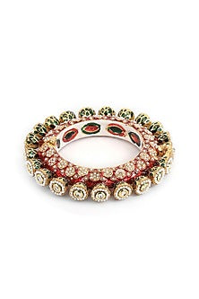 Gold Finish Multi-Colored Kundan Polki Bangles (Set Of 2)