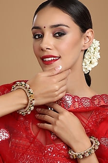 Gold Finish Multi-Colored Kundan Polki Bangles (Set Of 2)