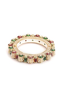 Gold Finish Multi-Colored Kundan Polki Bangles (Set Of 2)
