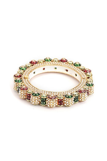 Gold Finish Multi-Colored Kundan Polki Bangles (Set Of 2)