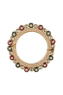 Gold Finish Multi-Colored Kundan Polki Bangles (Set Of 2)
