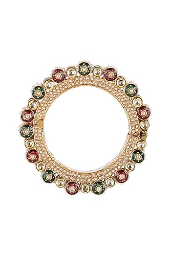 Gold Finish Multi-Colored Kundan Polki Bangles (Set Of 2)