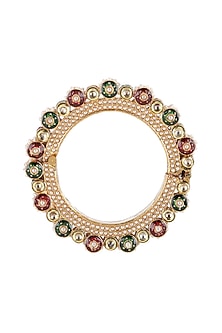 Gold Finish Multi-Colored Kundan Polki Bangles (Set Of 2)