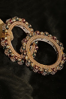 Gold Finish Multi-Colored Kundan Polki Bangles (Set Of 2)